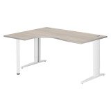 Bureau compact chêne gris L 160 cm retour à gauche piètement L réglable métal Plus Essens