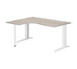 Bureau compact chêne gris L 160 cm retour à gauche piètement L réglable métal Plus Essens