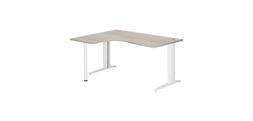 Bureau compact chêne gris L 160 cm retour à gauche piètement L réglable métal Plus Essens
