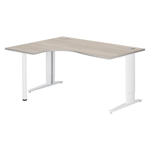 Mesa compacta roble gris patas "L" blancas metal Plus regulable Bruneau Excellens 160 cm ala izquierda