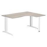Bureau compact chêne gris L 160 cm retour à droite piètement L réglable métal Plus Essens