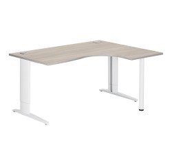 Bureau compact chêne gris L 160 cm retour à droite piètement L réglable métal Plus Essens