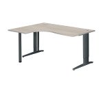 Bureau compact chêne gris L 160 cm retour à gauche piètement L réglable métal Plus Essens