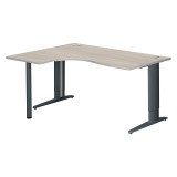 Bureau compact chêne gris L 160 cm retour à gauche piètement L réglable métal Plus Essens