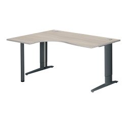 Bureau compact chêne gris L 160 cm retour à gauche piètement L réglable métal Plus Essens