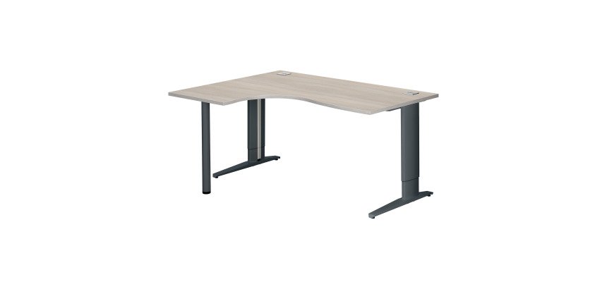 Bureau compact chêne gris L 160 cm retour à gauche piètement L réglable métal Plus Essens