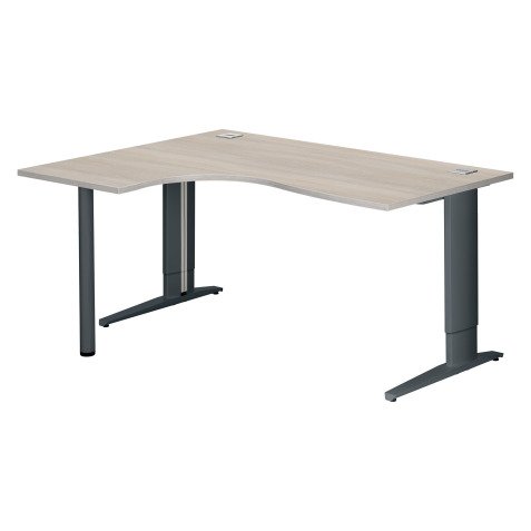 Bureau compact chêne gris L 160 cm retour à gauche piètement L réglable métal Plus Essens