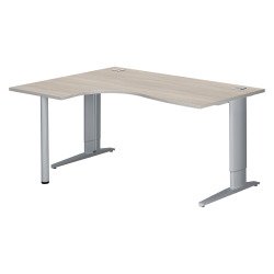 Bureau compact chêne gris L 160 cm retour à gauche piètement L réglable métal Plus Essens