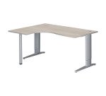 Bureau compact chêne gris L 160 cm retour à gauche piètement L réglable métal Plus Essens