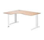 Bureau compact chêne clair L 160 cm retour à gauche piètement L réglable métal Plus Essens