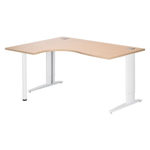 Mesa compacta roble claro patas "L" Metal Plus blanco regulable Bruneau Excellens 160 cm ala izquierda