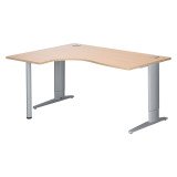 Bureau compact chêne clair L 160 cm retour à gauche piètement L réglable métal Plus Essens