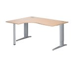 Bureau compact chêne clair L 160 cm retour à gauche piètement L réglable métal Plus Essens