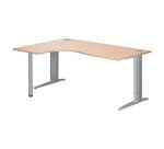 Bureau compact chêne clair L 180 cm retour à gauche piètement L réglable métal Plus Essens