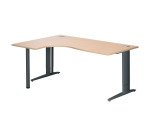 Bureau compact chêne clair L 180 cm retour à gauche piètement L réglable métal Plus Essens