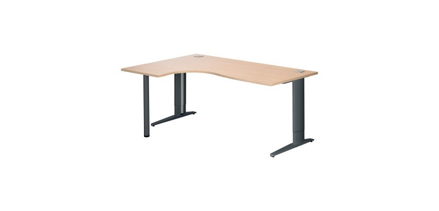 Bureau compact chêne clair L 180 cm retour à gauche piètement L réglable métal Plus Essens