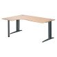 Bureau compact chêne clair L 180 cm retour à gauche piètement L réglable métal Plus Essens