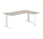 Bureau compact chêne gris L 180 cm retour à droite piètement L réglable métal Plus Essens