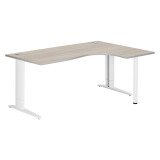 Bureau compact chêne gris L 180 cm retour à droite piètement L réglable métal Plus Essens