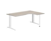 Bureau compact chêne gris L 180 cm retour à droite piètement L réglable métal Plus Essens