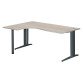 Bureau compact chêne gris L 180 cm retour à gauche piètement L réglable métal Plus Essens