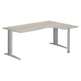 Bureau compact chêne gris L 180 cm retour à droite piètement L réglable métal Plus Essens