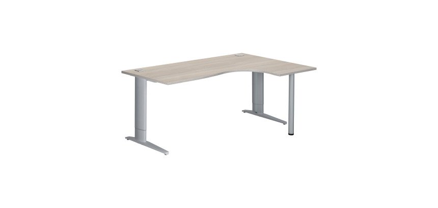 Bureau compact chêne gris L 180 cm retour à droite piètement L réglable métal Plus Essens