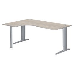 Bureau compact chêne gris L 180 cm retour à gauche piètement L réglable métal Plus Essens