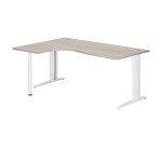 Scrivania excellens rovere grigio 180 cm con angolare integrato sinistro e gambe regolabili bianche