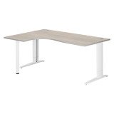 Bureau compact chêne gris L 180 cm retour à gauche piètement L réglable métal Plus Essens