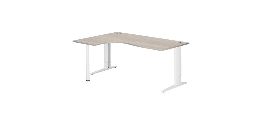 Scrivania excellens rovere grigio 180 cm con angolare integrato sinistro e gambe regolabili bianche