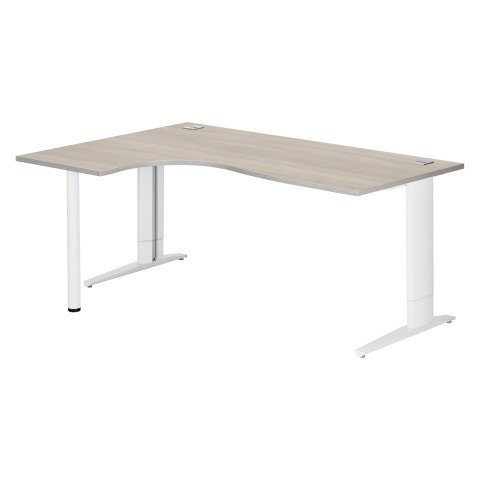 Mesa compacta roble gris patas "L" metal Plus blancoas regulable Bruneau Excellens 180 cm ala izquierda