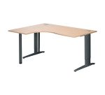 Bureau compact chêne clair L 160 cm retour à gauche piètement L réglable métal Plus Essens