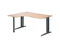 Bureau compact chêne clair L 160 cm retour à gauche piètement L réglable métal Plus Essens