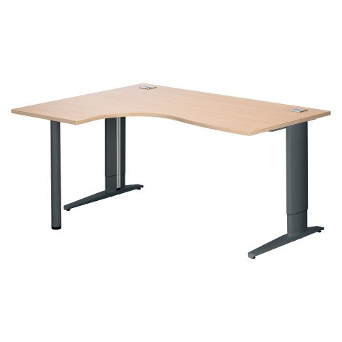 Mesa compacta roble claro patas "L" Metal Plus antracita regulable Bruneau Excellens 160 cm ala izquierda