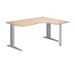 Bureau compact chêne clair L 160 cm retour à droite piètement L réglable métal Plus aluminium Essens