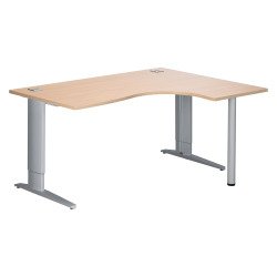 Bureau compact chêne clair L 160 cm retour à droite piètement L réglable métal Plus aluminium Essens