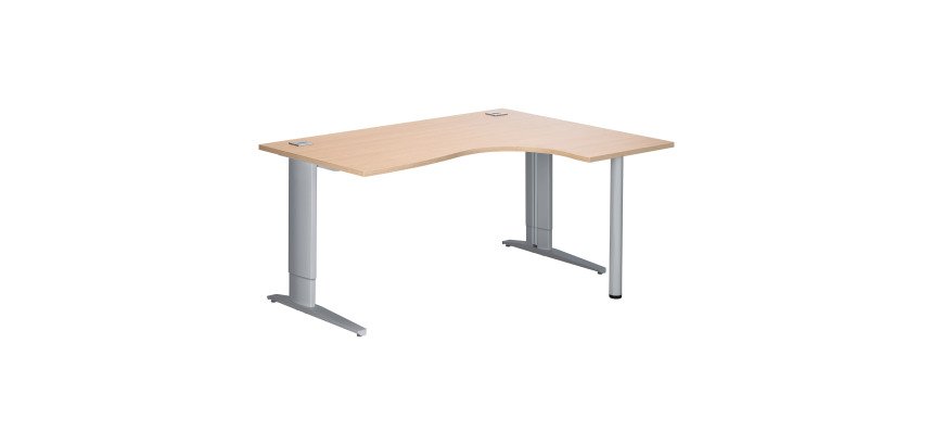 Bureau compact chêne clair L 160 cm retour à droite piètement L réglable métal Plus aluminium Essens