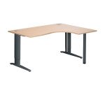 Bureau compact chêne clair L 160 cm retour à droite piètement L réglable métal Plus aluminium Essens