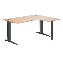 Bureau compact chêne clair L 160 cm retour à droite piètement L réglable métal Plus aluminium Essens