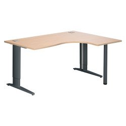 Bureau compact chêne clair L 160 cm retour à droite piètement L réglable métal Plus aluminium Essens