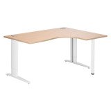 Bureau compact chêne clair L 160 cm retour à droite piètement L réglable métal Plus aluminium Essens