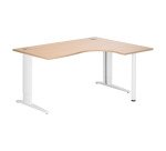 Bureau compact chêne clair L 160 cm retour à droite piètement L réglable métal Plus aluminium Essens