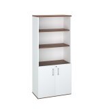 Bibliothèque bois avec portes basses ECLA H 182 x L 80 cm blanc  / noyer