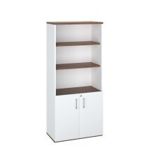 Bibliotheekkast hout met lage deuren ECLA H 182 x B 80 cm wit/walnoot