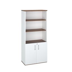 Bookcase wood with low doors ECLA H 182 x W 80 cm white/walnut