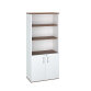Bibliothèque bois avec portes basses ECLA H 182 x L 80 cm blanc  / noyer