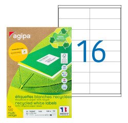 Address label recycled inkjet and laser 99.1 x 33.9 mm Agipa 102647 white - Box of 1600