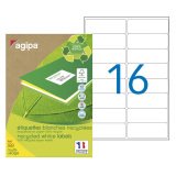 Etiquette adresse jet d'encre et laser recyclée 99,1 x 33,9 mm Agipa 102647 blanche - Boîte de 1600