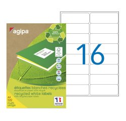 Etiketten für Tintenstrahl- und Laserdrucker auf Recyclingpapier 99,1 x 33,9 mm Agipa 102647 weiß - Packung mit 1600 Stück